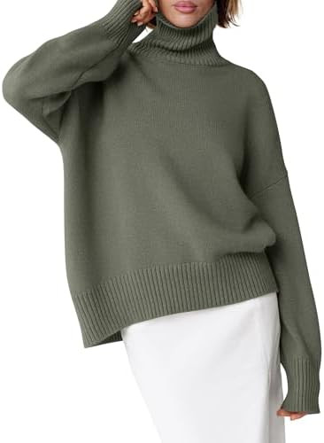 ANRABESS Womens Turtleneck Sweaters Oversized Chunky Long Sleeve Knit High Low Hem Pullover Top 2... | Amazon (US)