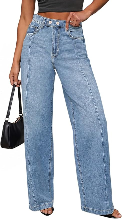 Sidefeel Women's Wide Leg Jeans High Waisted Stretchy Baggy Denim Pants | Front Seam, Arrowhead T... | Amazon (US)