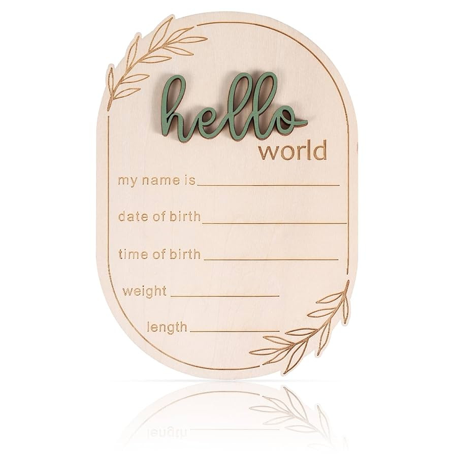 Baby Announcement Sign, 5.91x4.13 Inch Wooden Hello World Baby Name Sign Newborn Announcement Sig... | Amazon (US)