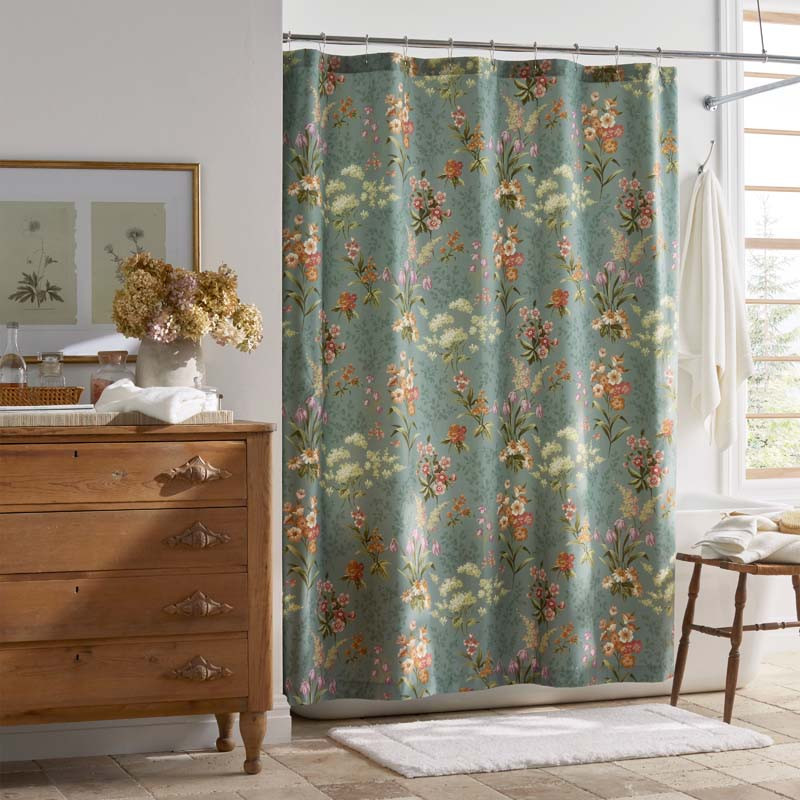 Blooming Elegance Premium Smooth Wrinkle-Free Sateen Shower Curtain - Olive Green | The Company Store