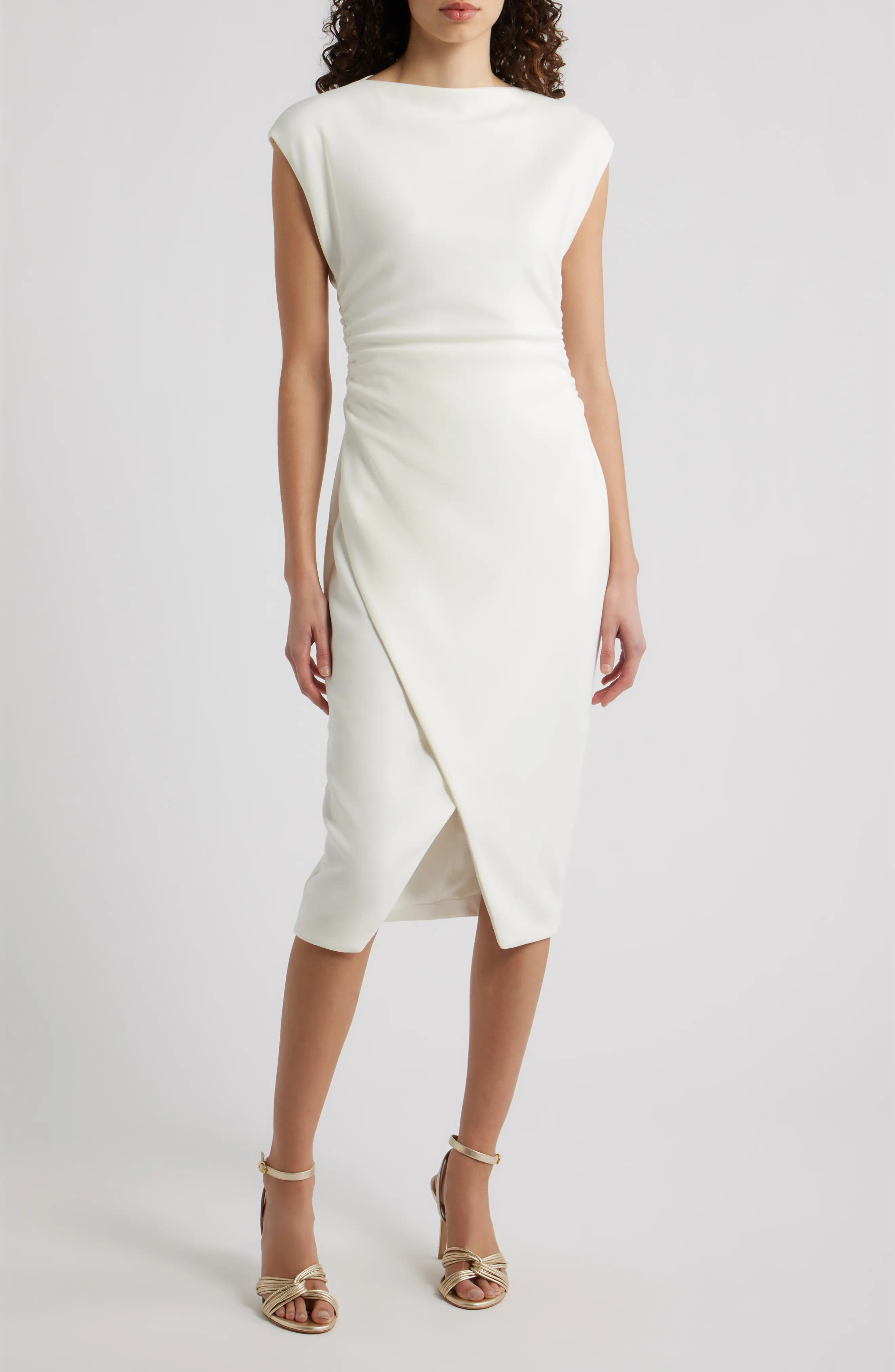 Vince Camuto Cap Sleeve Ruched Scuba Crepe Midi Dress (Women) | Nordstrom | Nordstrom