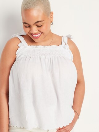 Sleeveless Smocked Linen-Blend Swing Top for Women | Old Navy (US)