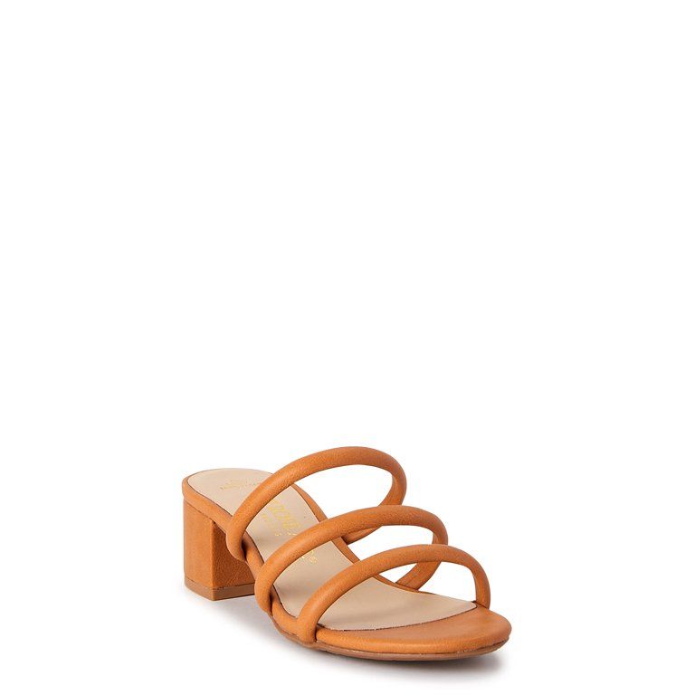 Melrose Ave Women's Faux Leather Three Strap Block Heel Sandals | Walmart (US)