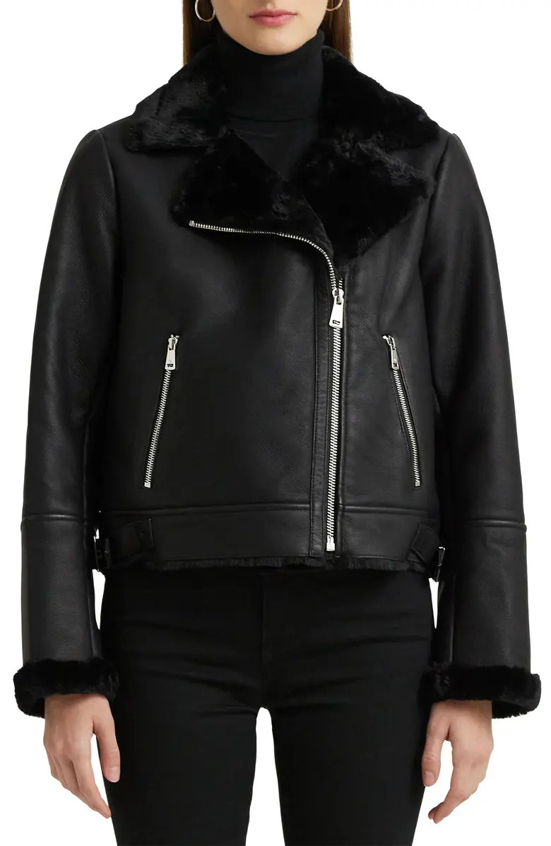 Nappa Faux Leather Moto Jacket with Faux Shearling Lining | Nordstrom