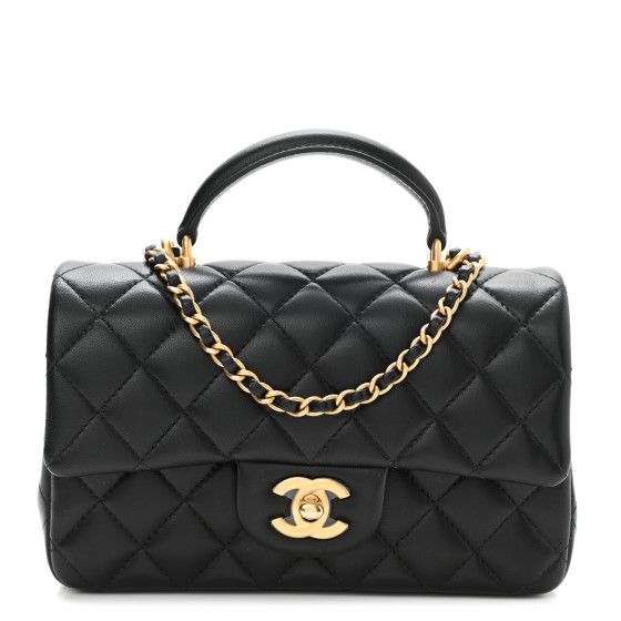 CHANEL Lambskin Quilted Mini Top Handle Rectangular Flap Black | FASHIONPHILE (US)