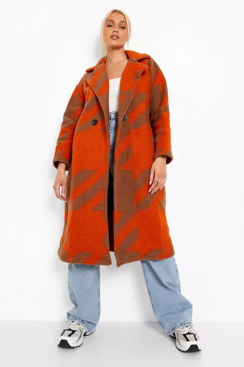 Oversized Dogtooth Wool Look Coat | Boohoo.com (US & CA)