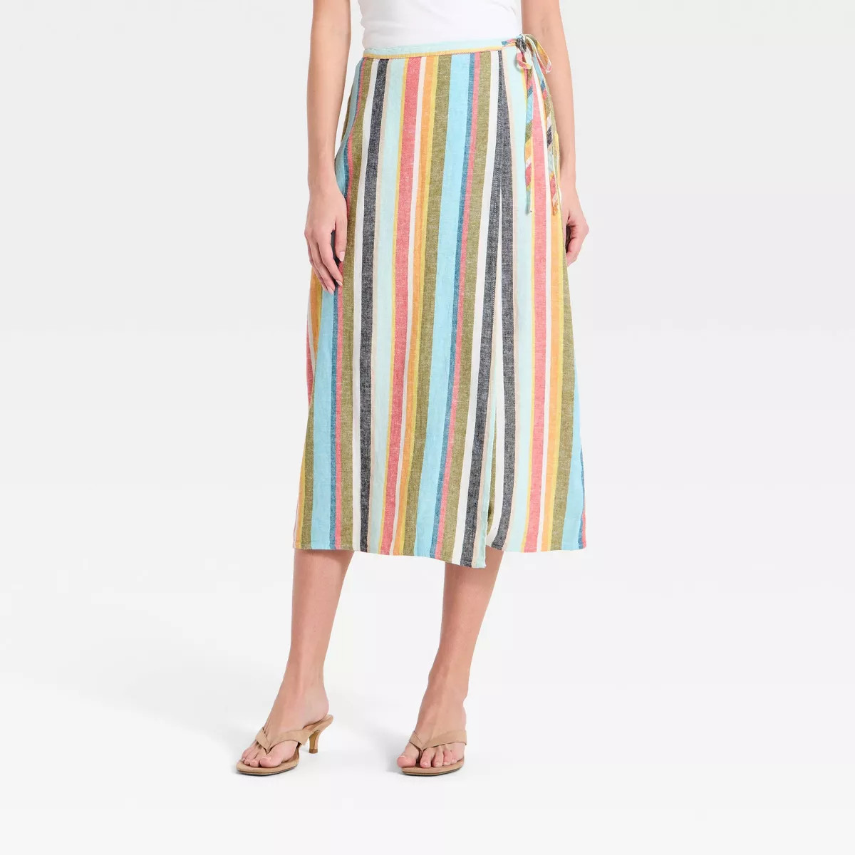 Women's Linen Midi Wrap Skirt - A New Day™ Cream Striped XS | Target