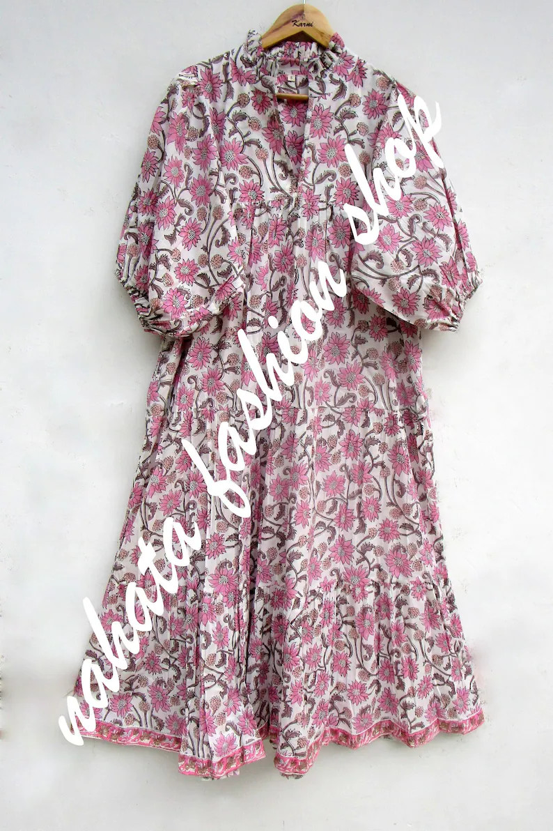 Pink Flower Printed Maxi Dress V Neckline Maxi Dress 3/4th Sleeve Summer Maxi Dress - Etsy | Etsy (US)