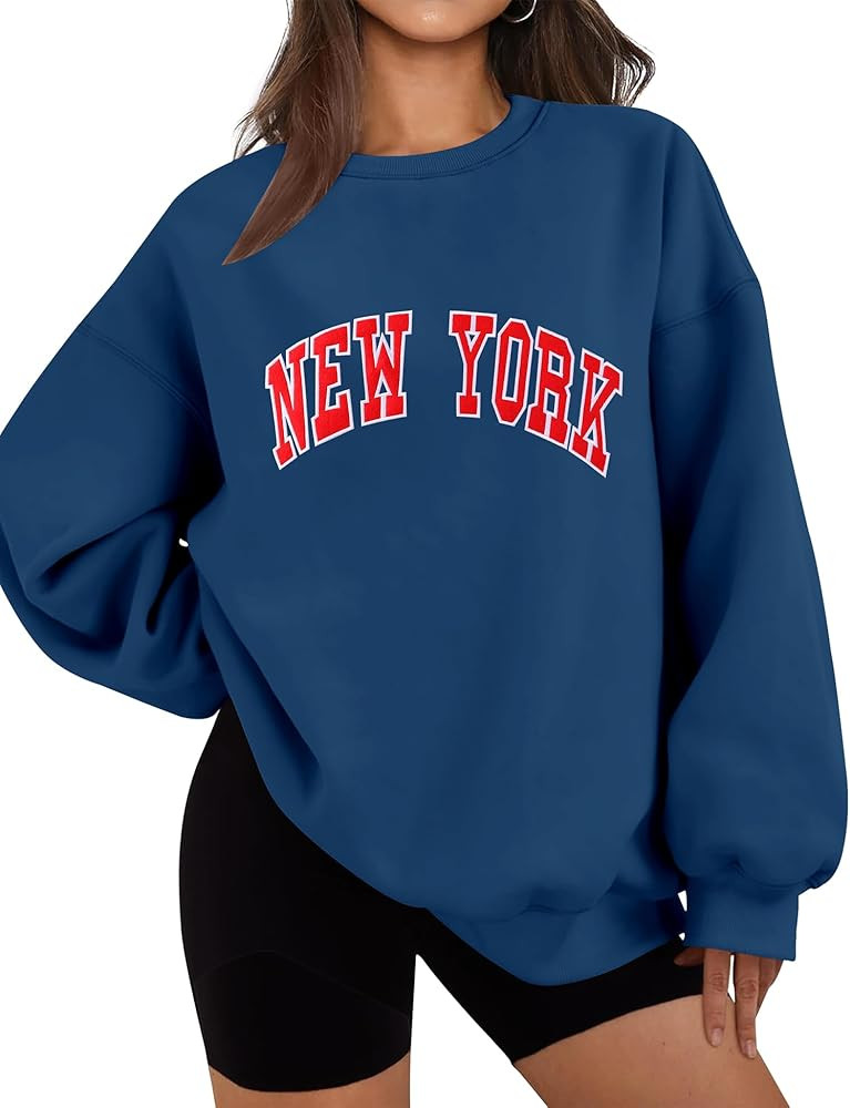 LOMON Oversized Sweatshirt for Women Crewneck Long Sleeve Casual Fleece Tops Graphic Hoodies Pull... | Amazon (US)