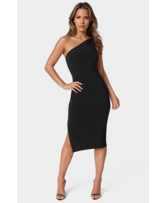 Women's Jersey One Shoulder Midi with Gold Trim | Macy's