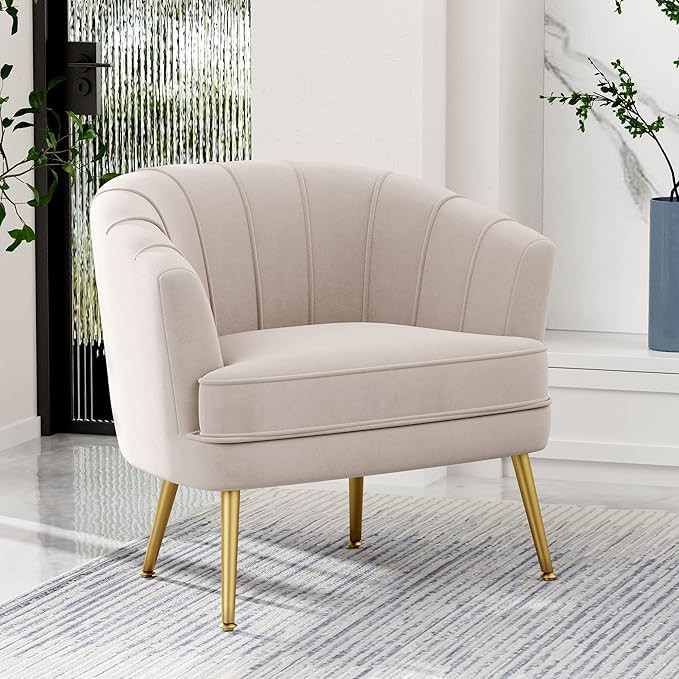 Amazon.com: Andeworld Velvet Accent Chair, Upholstered Modern Single Sofa Side Chair,Comfy Barrel... | Amazon (US)