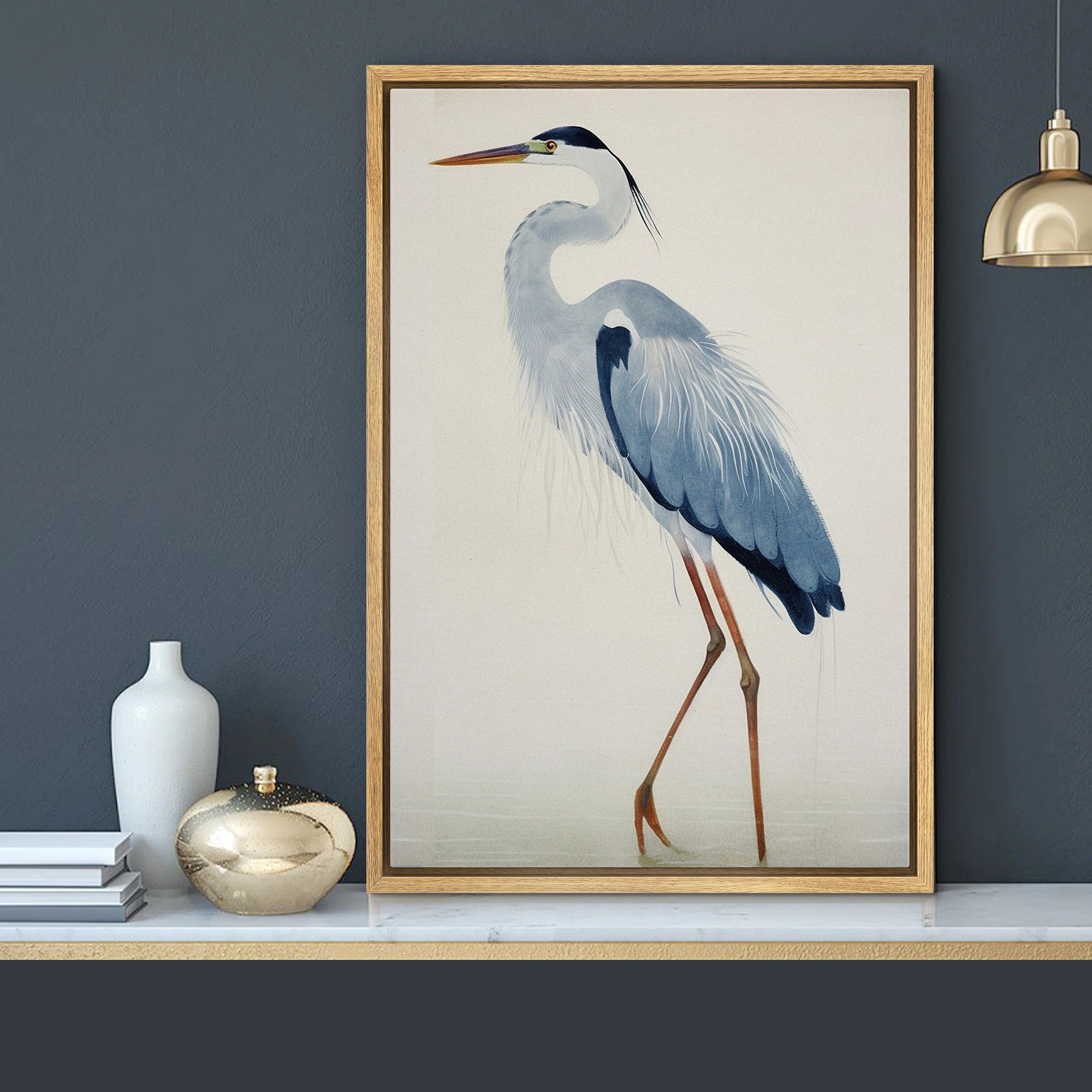 IDEA4WALL Crane Heron Bird "Vibrant Watercolor Blue Heron Artwork, Modern Lake Decor Coastal Batr... | Wayfair North America