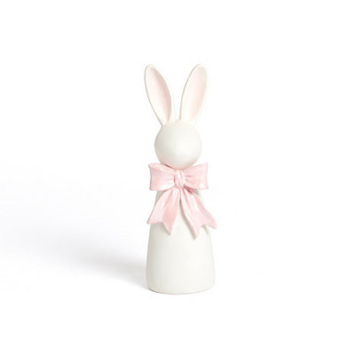Bunny with Bow Figurine, 9 in., White/Pink | Kirkland's Home | Kirklands