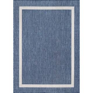 Waikiki Blue/White 6 ft. x 9 ft. Bordered Indoor/Outdoor Area Rug | The Home Depot