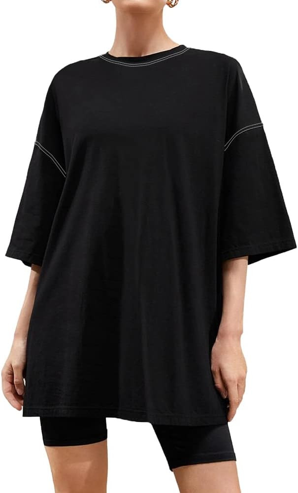 FSHAOES Women's Oversized T Shirts Casual Loose Half Sleeve Drop Shoulder Tees Summer Round Neck Cot | Amazon (US)