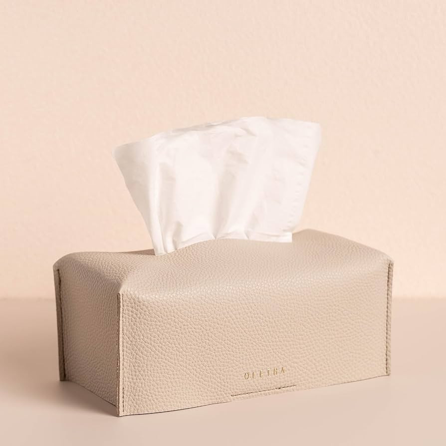 OLETHA Aesthetic Rectangle Tissue Box Cover, Medium Flat Box Tissues Holder Rectangular, Light Ta... | Amazon (US)