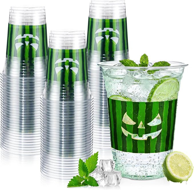 Domensi 100 Pack Summer Halloween Plastic Cups, 16oz Watermelon Jack-o-lantern Disposable Cups Fo... | Amazon (US)