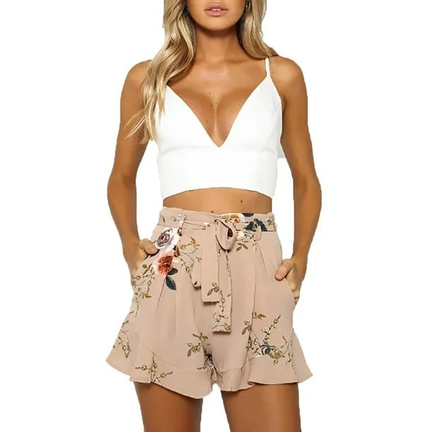 Women Chiffon High Waist Bandage Casual Floral Beach Pants Shorts | Walmart (US)