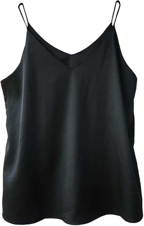 Wantschun Womens Silk Satin Camisole Cami Plain Strappy Vest Top T-Shirt Blouse Tank Shirt V-Neck... | Amazon (US)