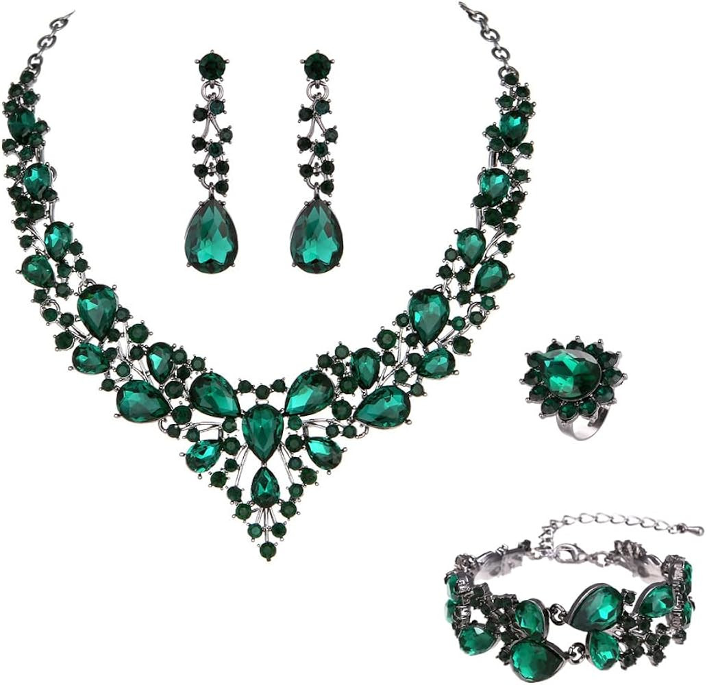 Bridal Austrian Crystal Necklace and Earrings Jewelry Set Gifts fit with Wedding Dress | Amazon (US)