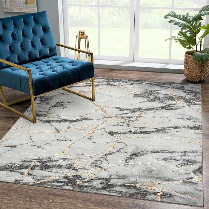 LUXE WEAVERS Ivory Gold 6x9 Marble Abstract Area Rug | Amazon (US)