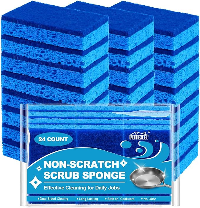 HOMEXCEL Sponges Kitchen 24pcs, Non-Scratch Scrub Dish Sponge Safe on Non-Stick Cookware, Dual Si... | Amazon (US)