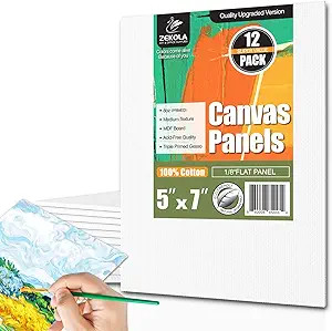 Painting Canvas Panels 5x7 inch 12 Pack, Flat Canvases for Painting 8oz Triple Primed 100% Cotton... | Amazon (US)