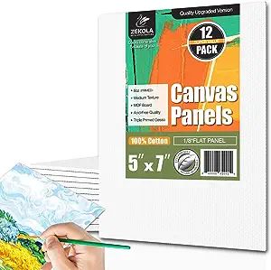 Painting Canvas Panels 5x7 inch 12 Pack, Flat Canvases for Painting 8oz Triple Primed 100% Cotton... | Amazon (US)