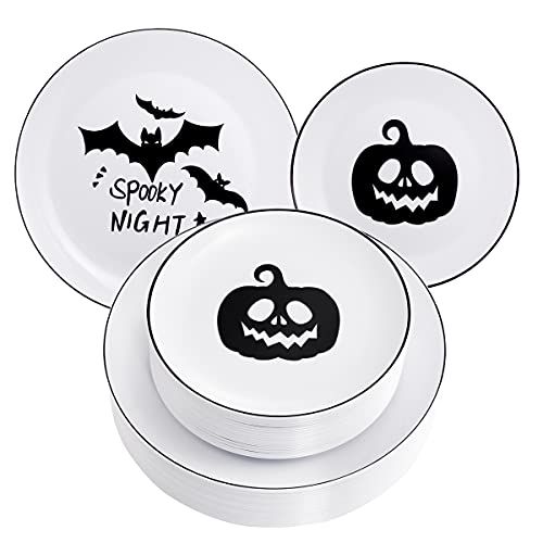BUCLA 60PCS Halloween Plates & Black and White Plastic Plates Disposable with Pumpkins and Bats- ... | Amazon (US)