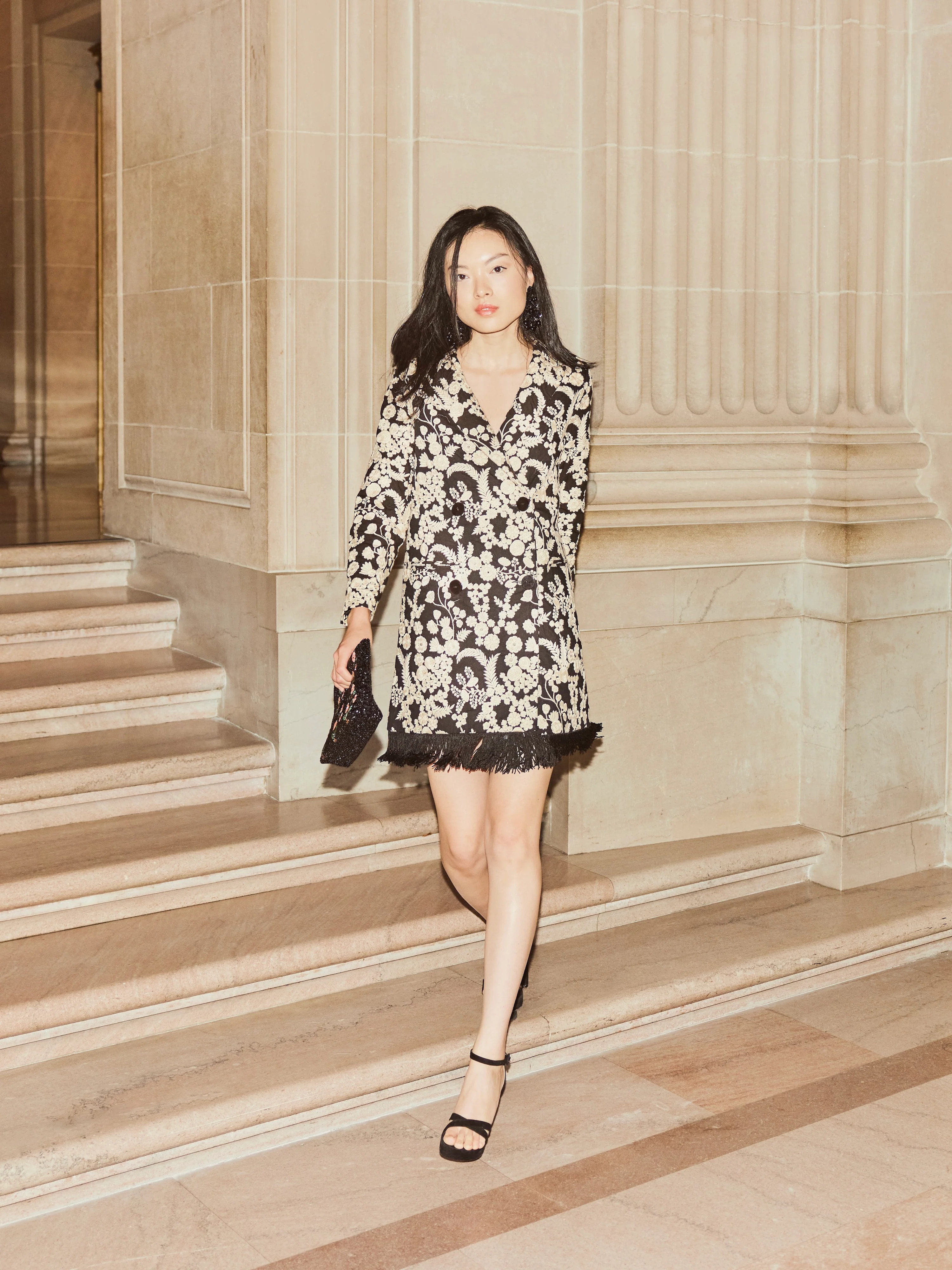 Doris Embroidered Fringe Blazer Dress | Eddy