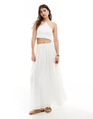 ASOS DESIGN maxi skirt with godet detail in off white | ASOS (Global)