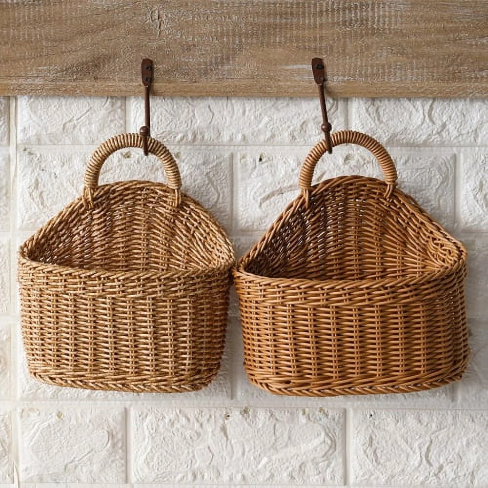Sunjoy Tech Plastic Wicker Storage Basket with Handle Shopping Basket Semi-Circular Woven Rattan ... | Walmart (US)