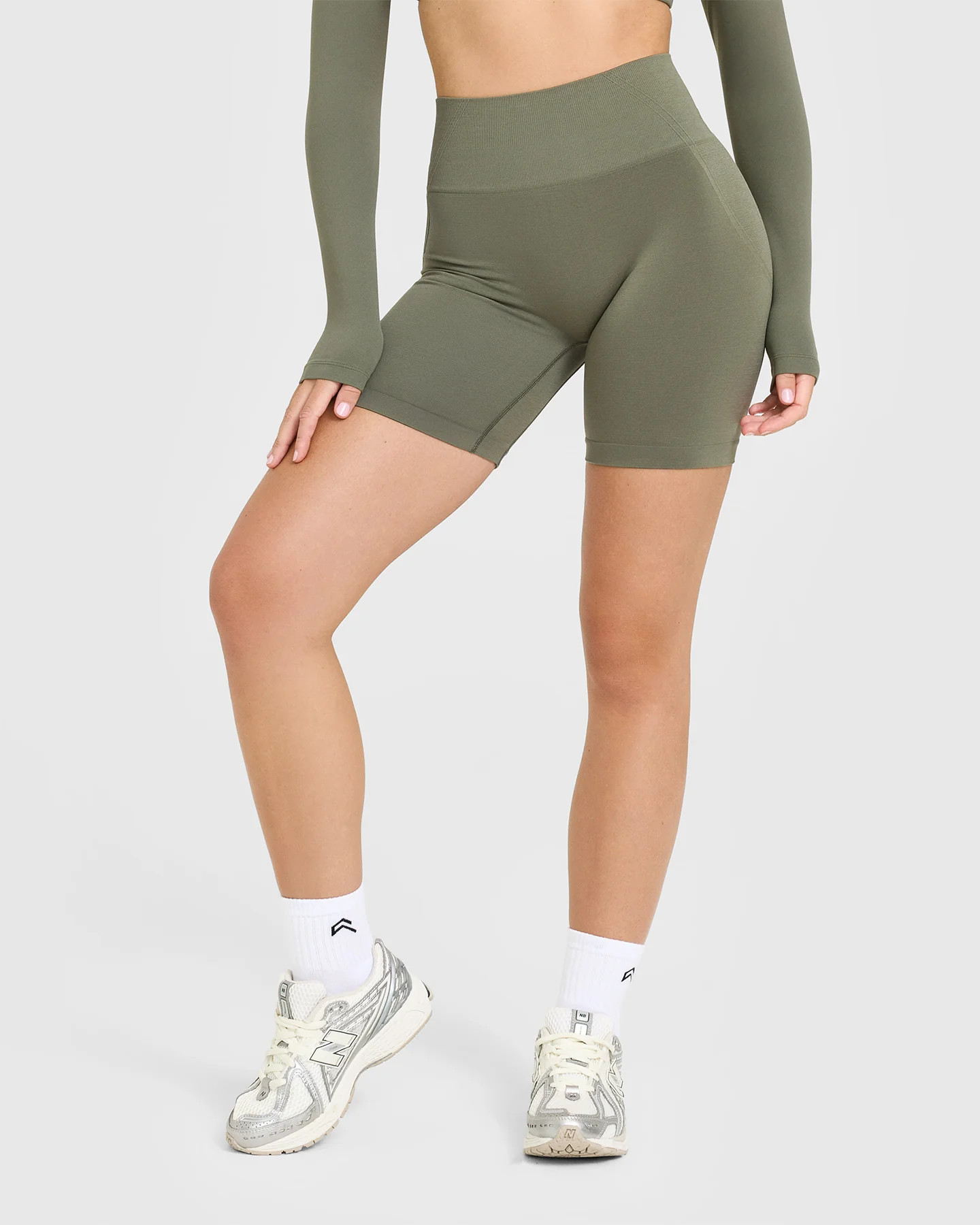 EffortlessLift™ Seamless Shorts with White Logo 
 Alpine Green | Oner Active (UK / US)