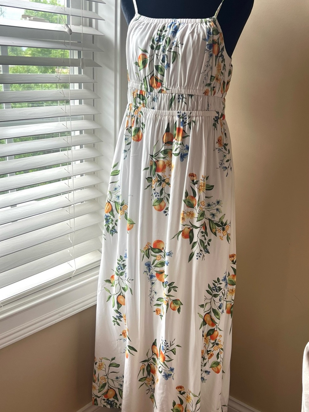 Pre-owned Time and Tru White Maxi Dress with Orange & Green Floral Print | Poshmark