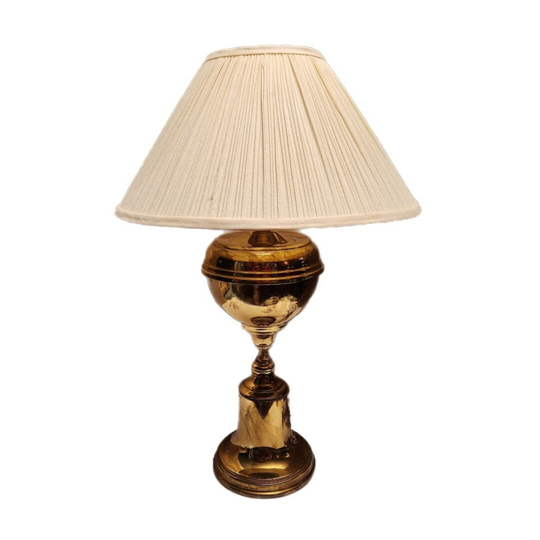 Vintage 1980s Art Deco Brass Electric Lamp With Hurricane and Fabric Pleated Shade - Etsy | Etsy (US)