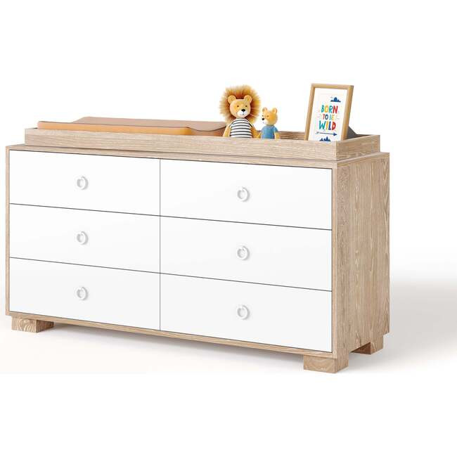 Changing Tables | Cabana Doublewide 6 Drawer Changer, Cerused w/ White Drawers (Natural) ducduc | Ma | Maisonette
