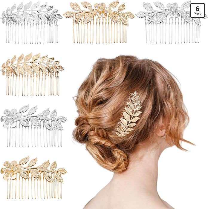 6 PCS Leaf Hair Side Combs Gold Rhinestone Hair Comb Clips with Teeth Wedding Headpiece Hair Acce... | Amazon (US)