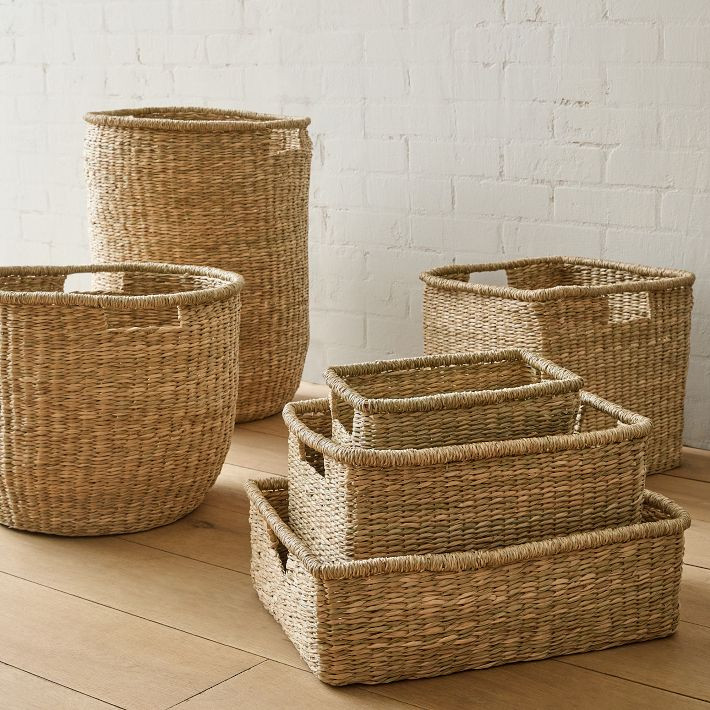 Linear Weave Seagrass, Rectangle Basket, 14"w x 10"h | West Elm (US)