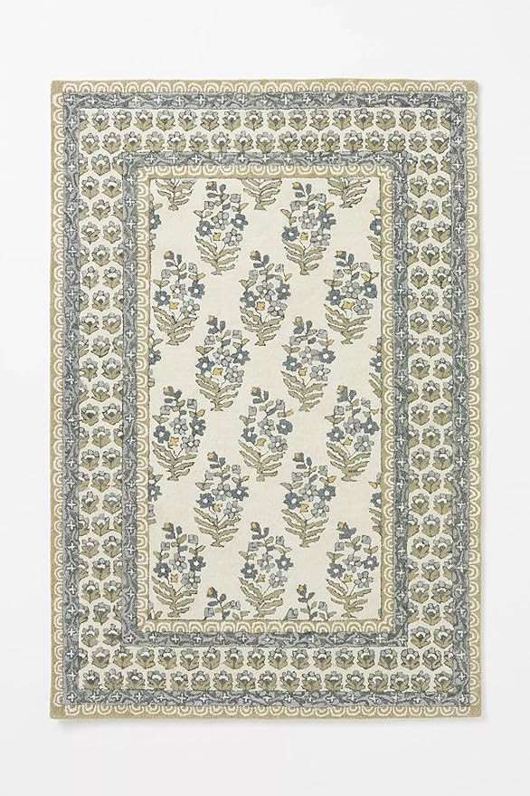 Hand-Tufted Wool Area Rug (5x8 Ft) - Traditional Floral Design - Green and Ivory Carpet for Livin... | Amazon (US)
