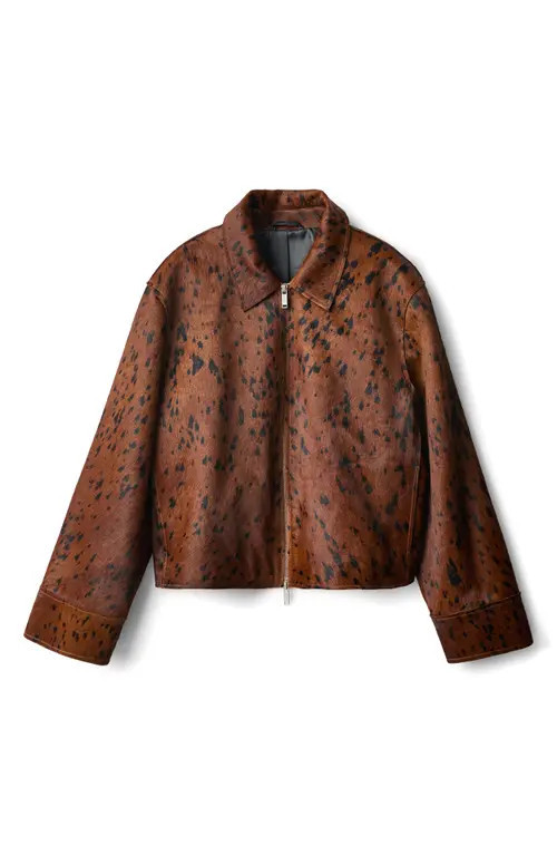 MANGO Animal Print Genuine Calf Hair Jacket in Medium Brown at Nordstrom, Size Small | Nordstrom