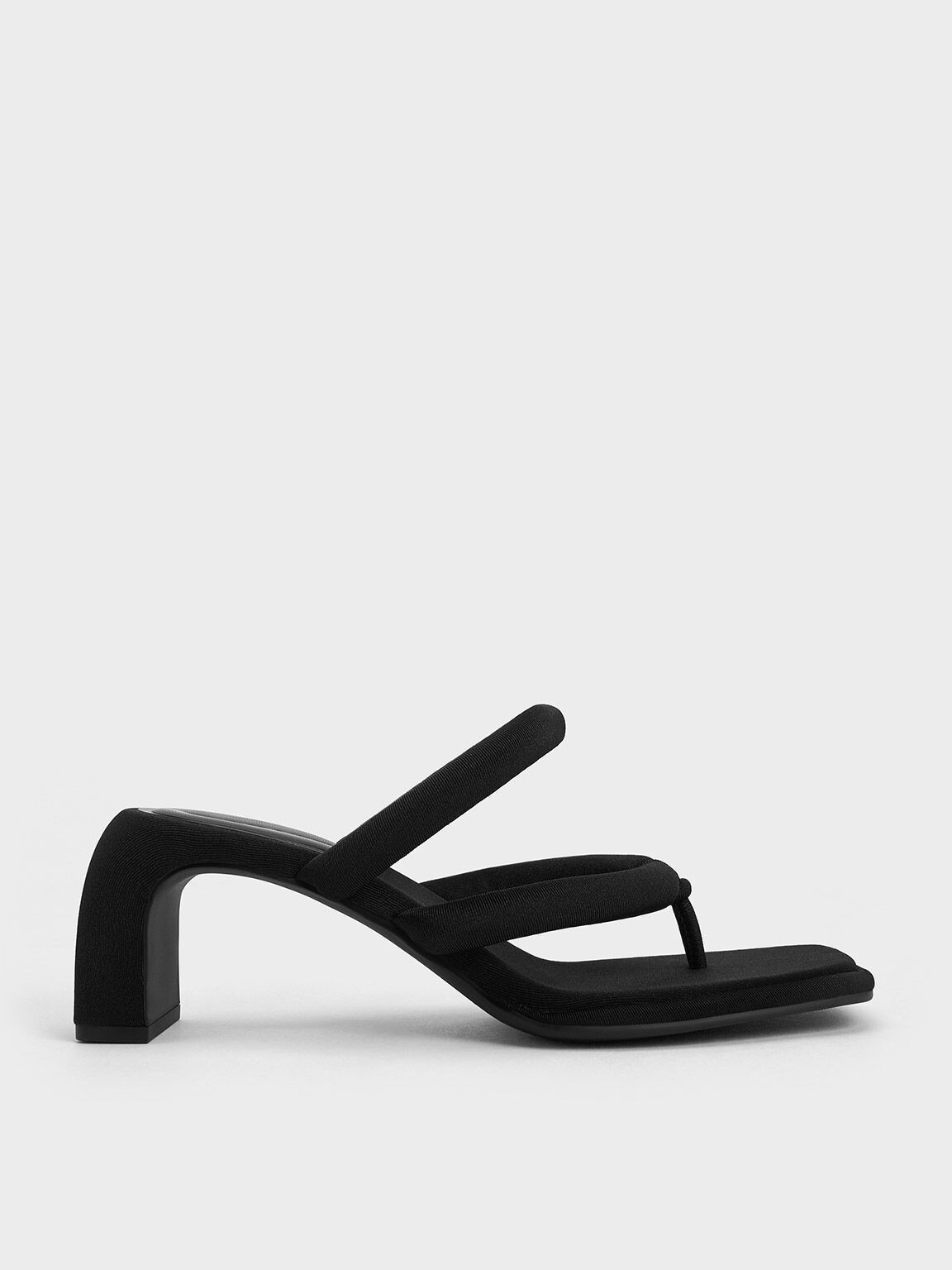 Toni Puffy-Strap Thong Sandals
 - Black Textured | Charles & Keith UK