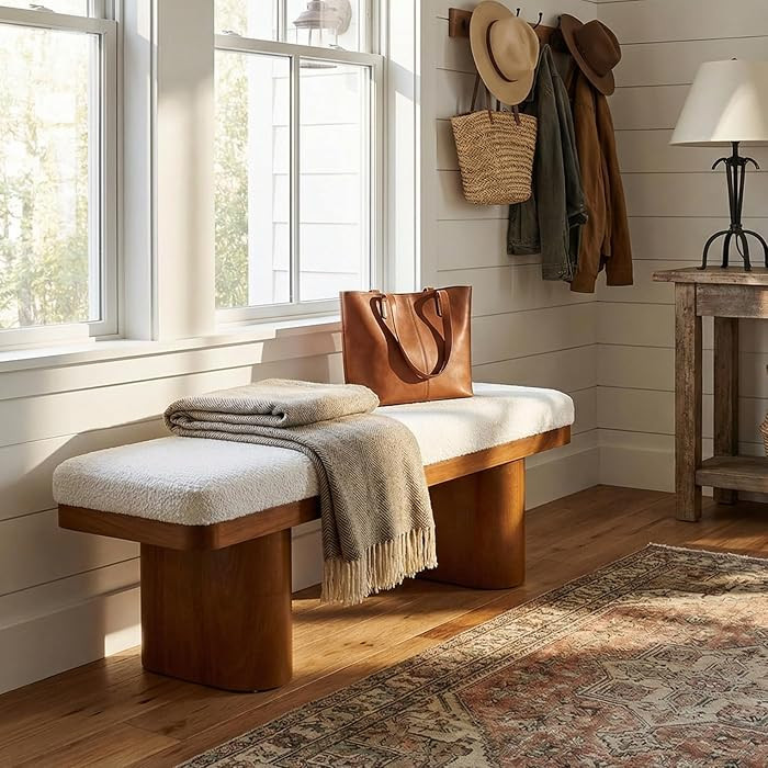 Ottoman Bench with Cushion, 47.5" Velvet Upholstered End of Bed Bench, Foot Stool with Solid Wood... | Amazon (CA)