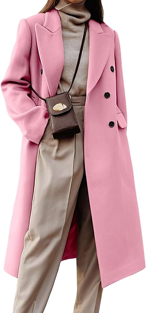 IDEALSANXUN Womens Long Wool Coats Fall Winter Double Breasted Trench Coat Peacoat | Amazon (US)