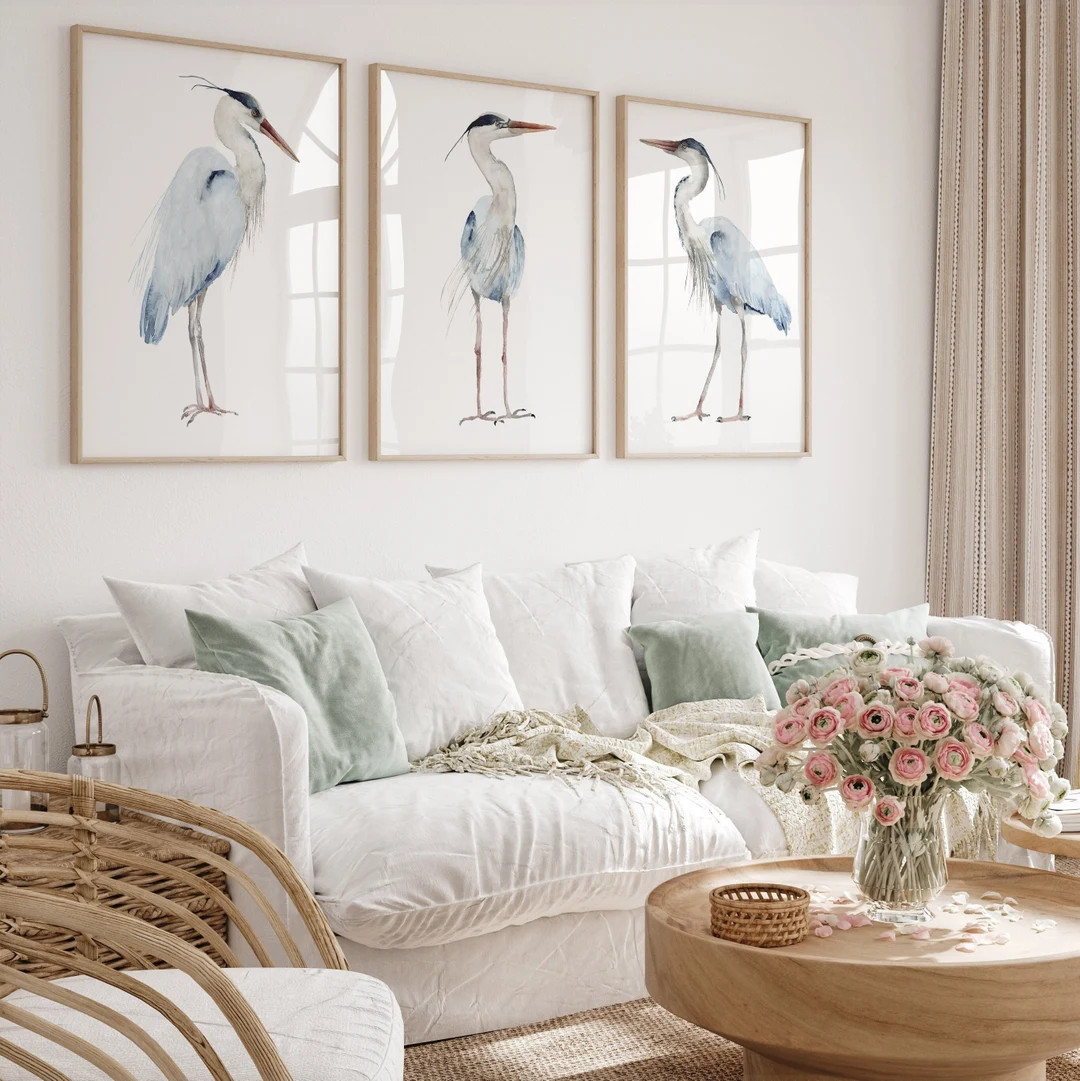 Great Blue Heron, Set of 3 Prints, Watercolor Painting, Minimalist Coastal Room Decor, Extra Larg... | Etsy (US)