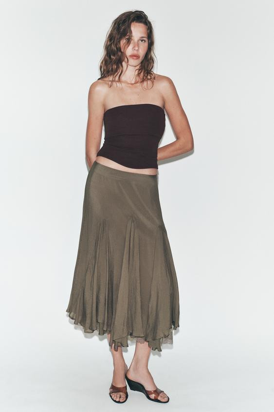 FLOWING GODET SKIRT WITH LACE | Zara UK