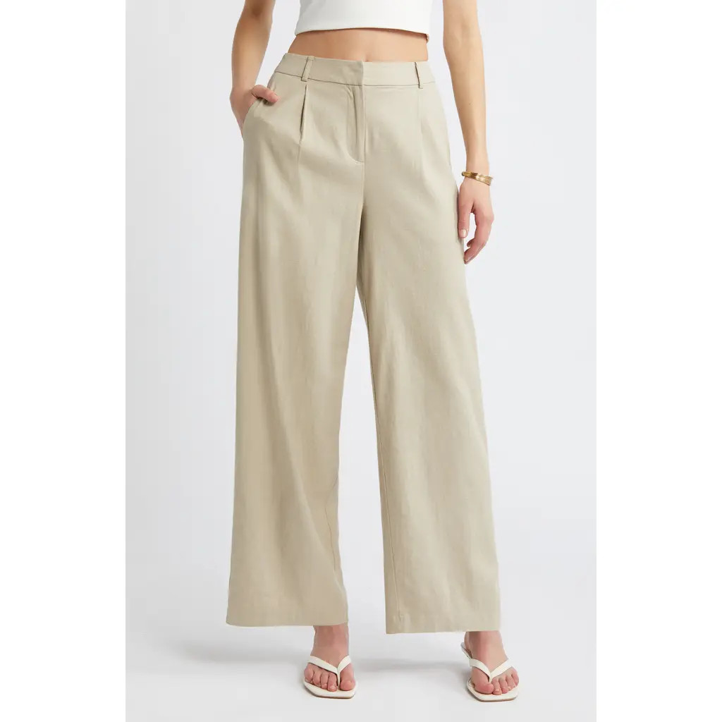 Open Edit Wide Leg Linen Blend Pants in Tan Oxford at Nordstrom Rack, Size 16 (Similar To 14W) | Nordstrom Rack