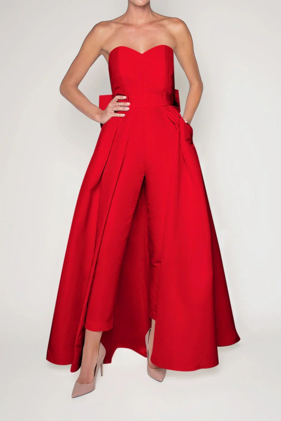 Silk Faille Bow Back Jumpsuit with Convertible Skirt | ALEXIA MARIA