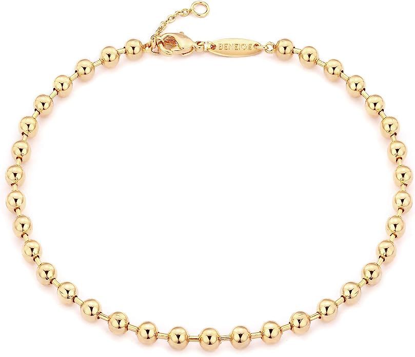 BENEIGE Gold Bracelet for Women 14K Gold Plated Cute Silver Satellite Bead Ball Oval Pearls Bold ... | Amazon (US)