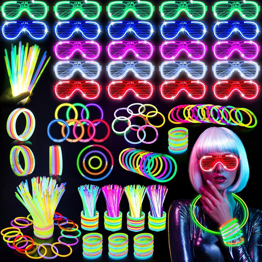 222PCS Glow in the Dark Party Supplies, Glow Sticks Glasses Favors, 200 PCS Glow Sticks and 22 PC... | Amazon (US)