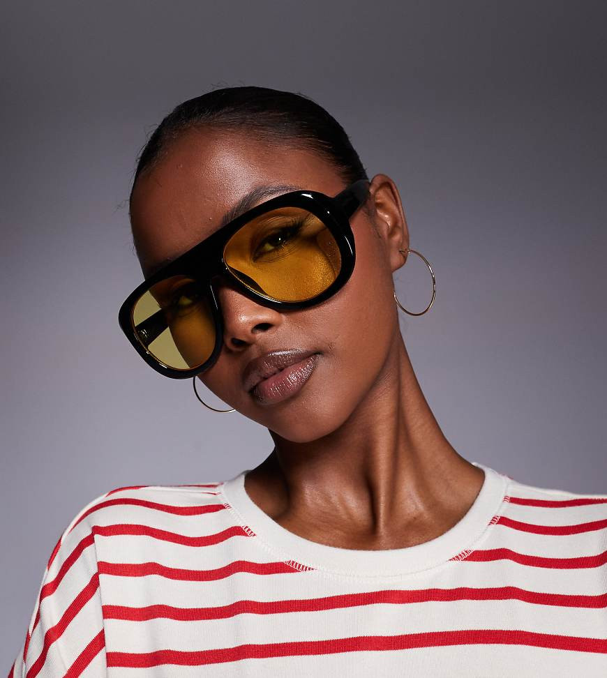 Kaiia exclusive chunky yellow lens aviator sunglasses in black-Multi | ASOS (Global)